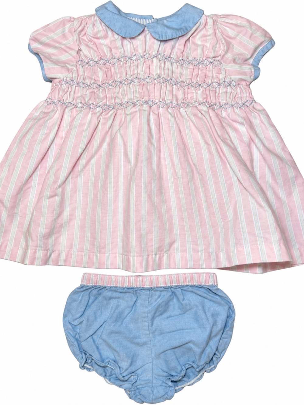Vintage Tommy Hilfiger Baby Girl Pink Striped Smocked Dress 6-12M Y2K